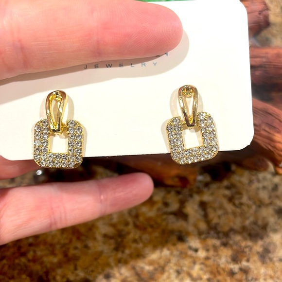 Cubic Zirconia Gold Square Earrings - Picture 8 of 8